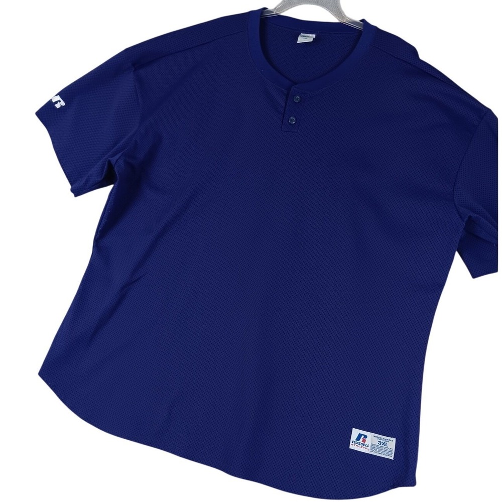 Russell Athletic Henley Jersey Blank Mens 3XL Blue Mesh Activewear Sporty